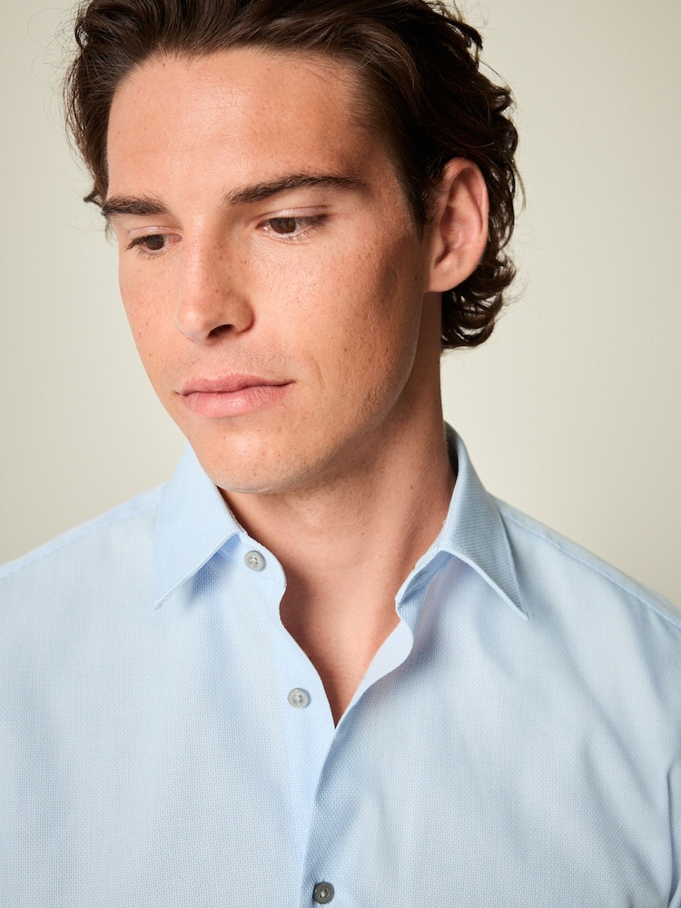 Light Blue Slim Fit Trimmed Easy Care Single Cuff Oxford Shirt - Image 5 of 9