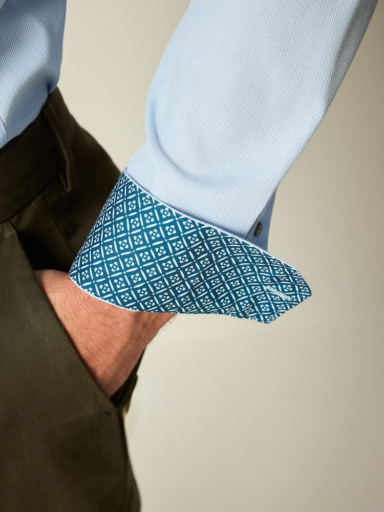 Light Blue Slim Fit Trimmed Easy Care Single Cuff Oxford Shirt - Image 7 of 9