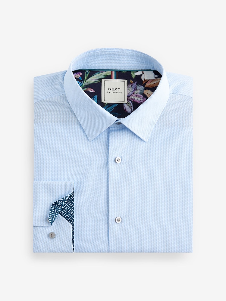 Light Blue Slim Fit Trimmed Easy Care Single Cuff Oxford Shirt - Image 8 of 9