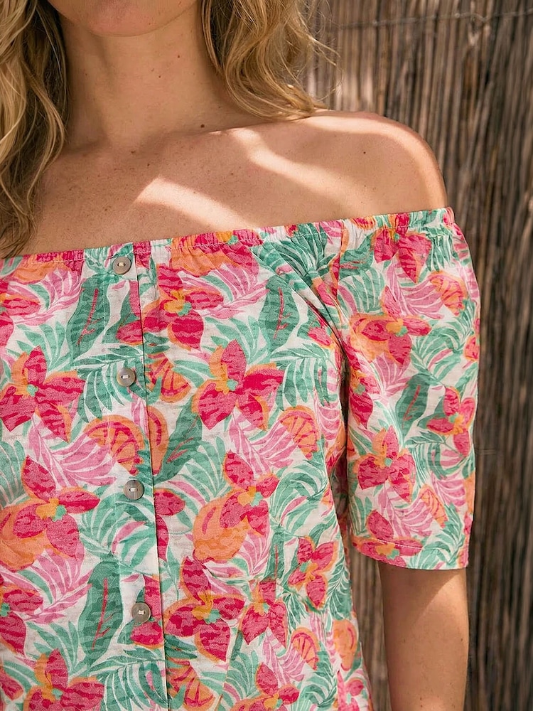 Roman Red Burnout Print Button Top - Image 4 of 4 Roman Red Burnout Print Button Top - Image 4 of 4