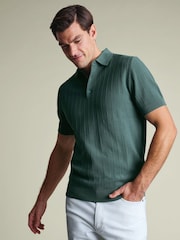 Charles Tyrwhitt Green Cotton stripe knit polo - Image 1 of 5