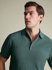 Charles Tyrwhitt Green Cotton stripe knit polo - Image 2 of 5