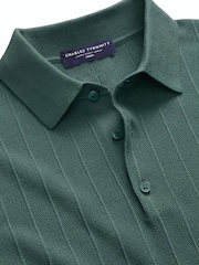 Charles Tyrwhitt Green Cotton stripe knit polo - Image 4 of 5