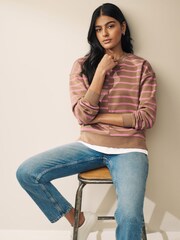 Neutral/Blush Pink Layered Spliced Stripe T-Shirt Overlay Sweatshirt - Image 1 of 6
