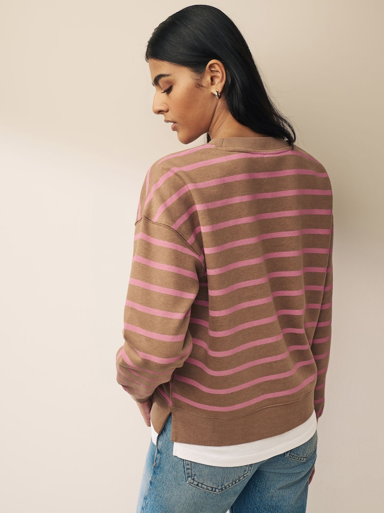 Neutral/Blush Pink Layered Spliced Stripe T-Shirt Overlay Sweatshirt - Image 3 of 6