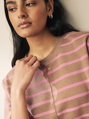Neutral/Blush Pink Layered Spliced Stripe T-Shirt Overlay Sweatshirt - Image 4 of 6