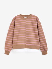 Neutral/Blush Pink Layered Spliced Stripe T-Shirt Overlay Sweatshirt - Image 5 of 6