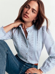 Boden Blue Cotton Broderie Top - Image 1 of 4