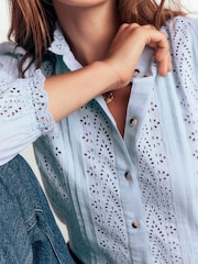 Boden Blue Cotton Broderie Top - Image 2 of 4