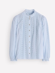 Boden Blue Cotton Broderie Top - Image 4 of 4
