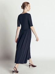 Boden Blue Pleated Jersey Midi Dress - Image 2 of 6