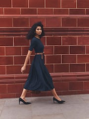 Boden Blue Pleated Jersey Midi Dress - Image 3 of 6