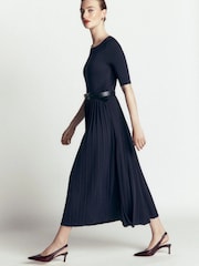 Boden Blue Pleated Jersey Midi Dress - Image 4 of 6