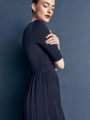 Boden Blue Pleated Jersey Midi Dress - Image 5 of 6