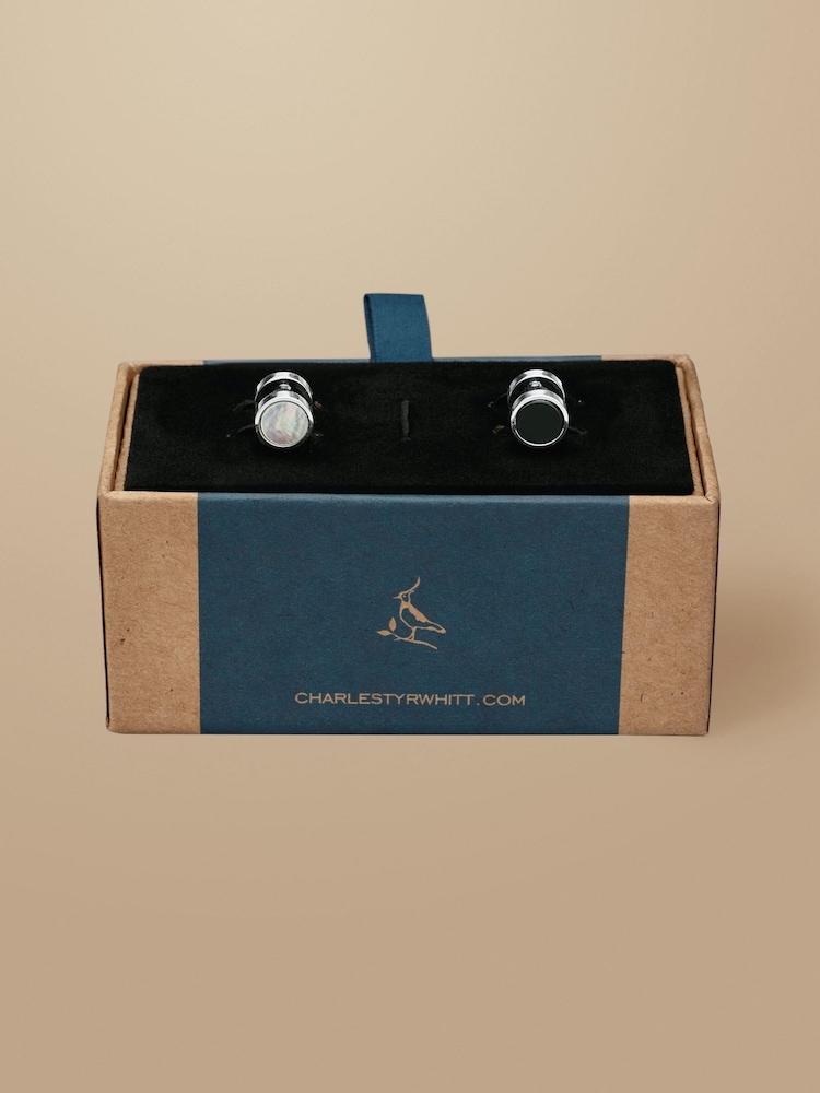 Charles Tyrwhitt Grey Mother Of Pearl And Onyx Evening Cufflinks - Image 2 of 2