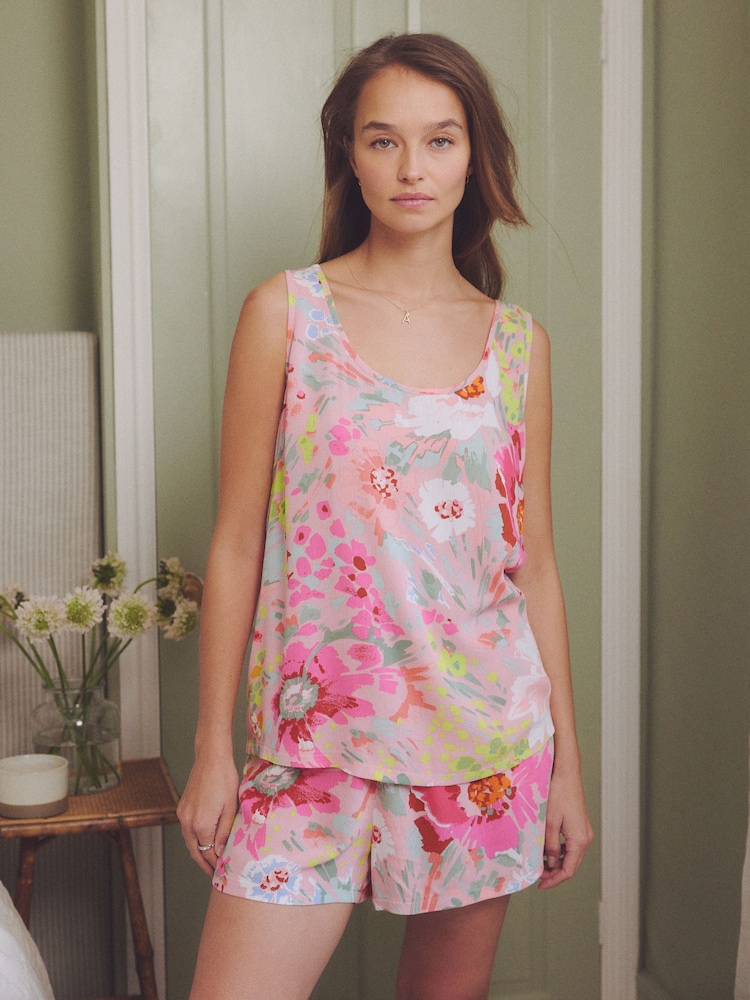 Pink Floral Vest Short Pyjamas Set - Image 2 of 8