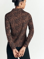 Boden Brown Leopard Print Imi Ruched Jersey Shirt - Image 2 of 4