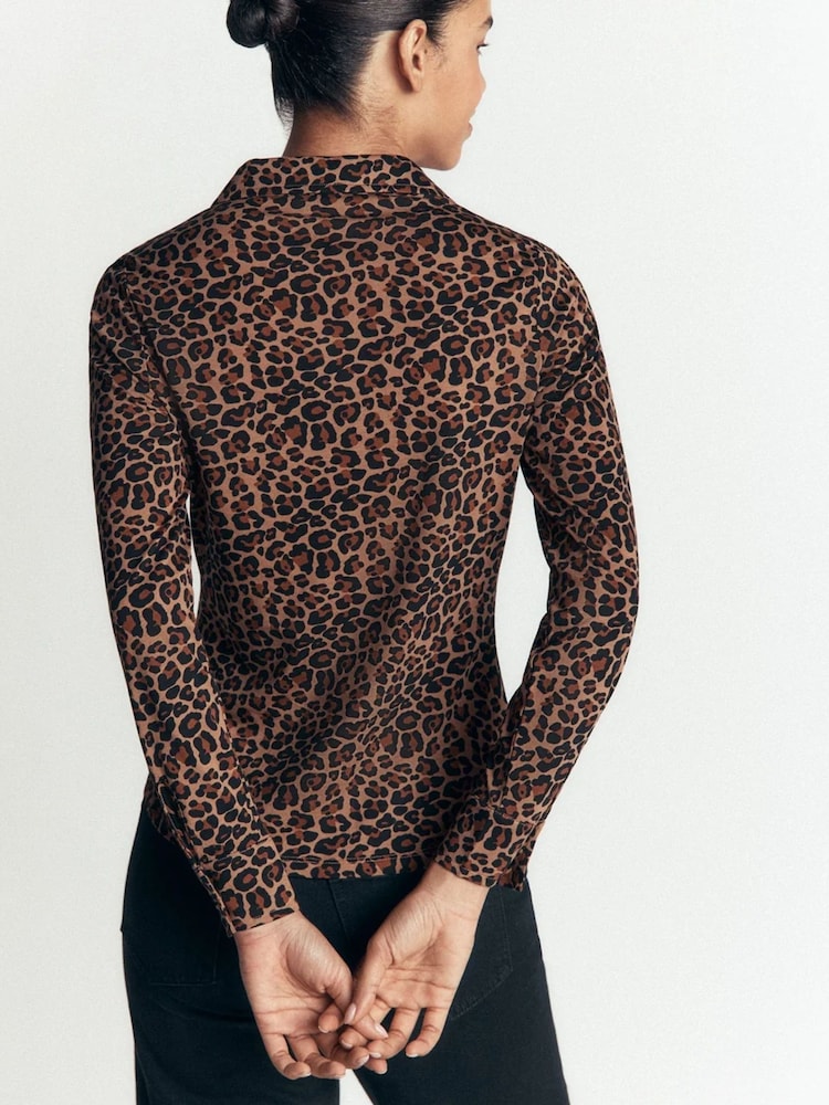 Boden Brown Leopard Print Imi Ruched Jersey Shirt - Image 2 of 4