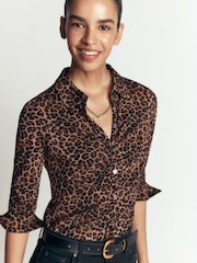 Boden Brown Leopard Print Imi Ruched Jersey Shirt - Image 3 of 4