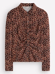 Boden Brown Leopard Print Imi Ruched Jersey Shirt - Image 4 of 4