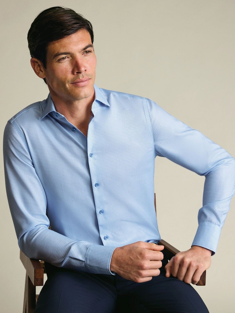 Charles Tyrwhitt Blue Non-Iron Stretch Texture Shirt - Image 2 of 7