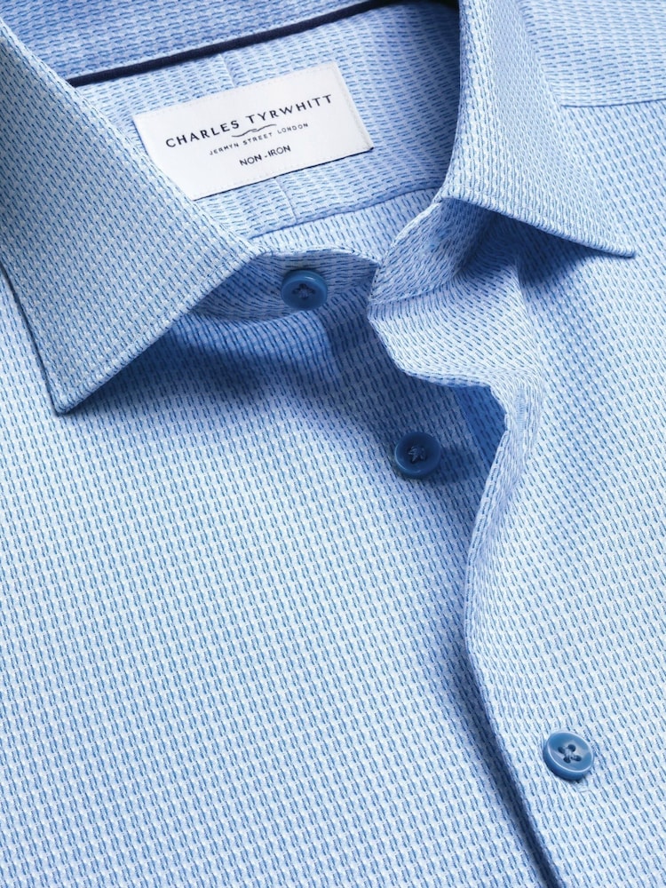 Charles Tyrwhitt Blue Non-Iron Stretch Texture Shirt - Image 7 of 7