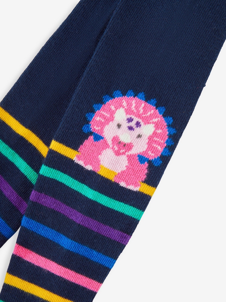 JoJo Maman Bébé Cream Cotton Rich Dino Knee Tights - Image 2 of 2