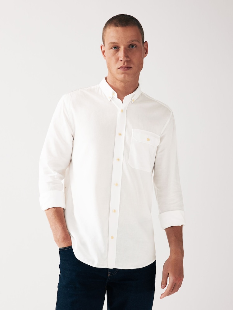 White Soft Touch Long Sleeve 100% Cotton Oxford Shirt - Image 1 of 7