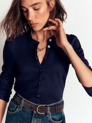 Boden Blue Imi Puff Sleeve Jersey Shirt - Image 3 of 4