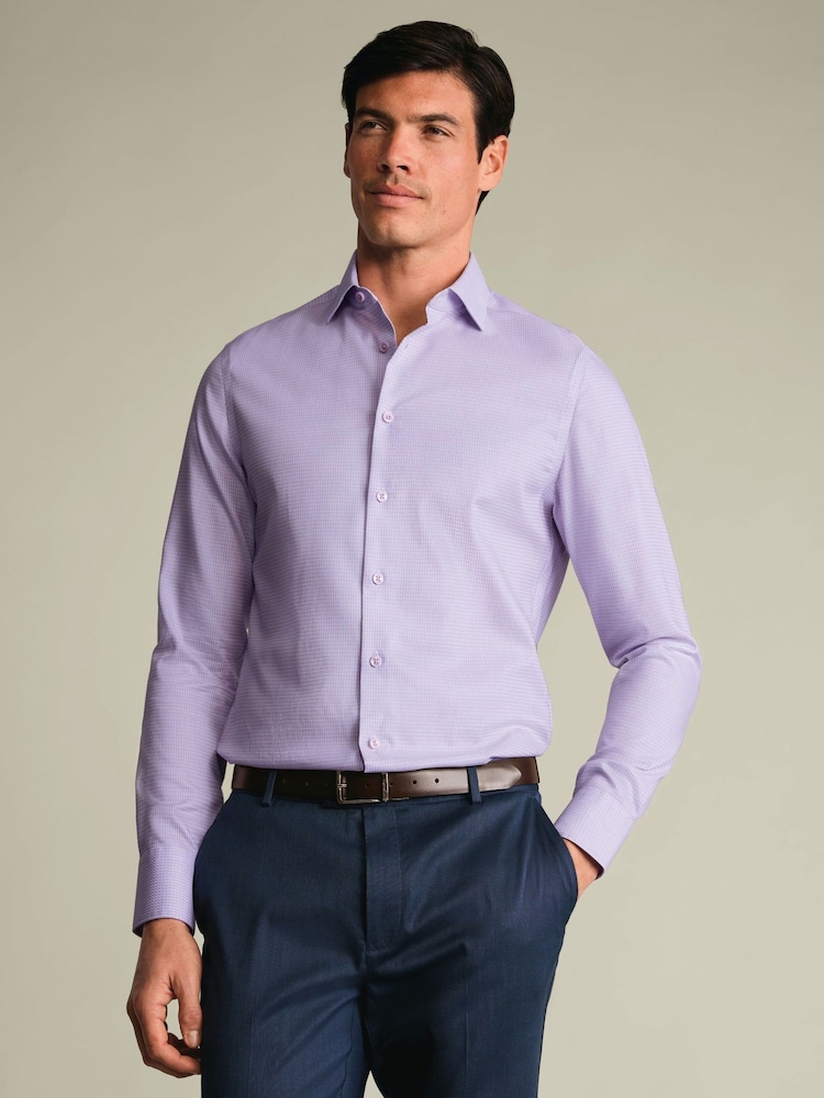 Charles Tyrwhitt Purple Non-Iron Stretch Texture Shirt - Image 1 of 7