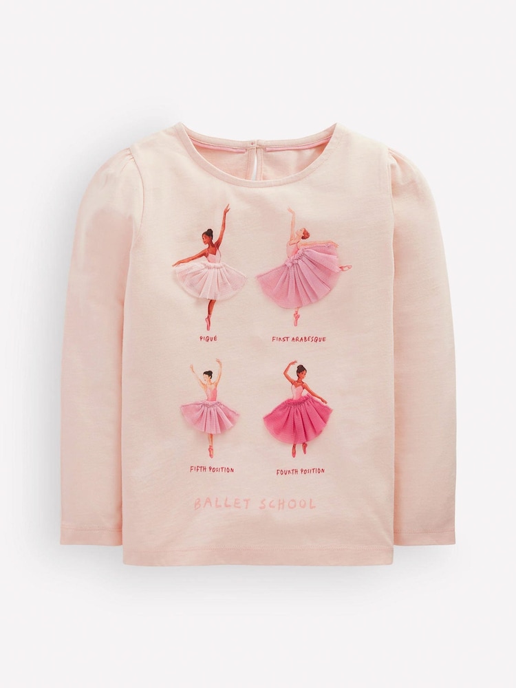 Boden Pink Puff Sleeve Appliqué T-Shirt - Image 1 of 3 Boden Pink Puff Sleeve Appliqué T-Shirt - Image 1 of 3