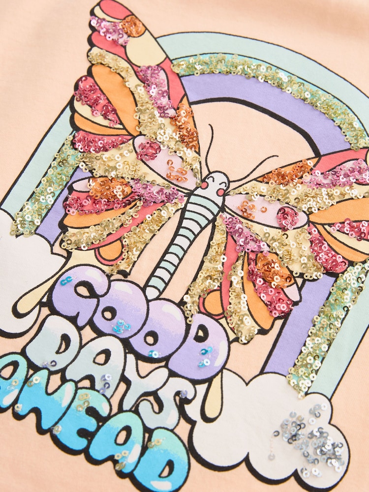 Apricot Orange Sequin Butterfly Graphic T-Shirt (3-16yrs) - Image 3 of 3
