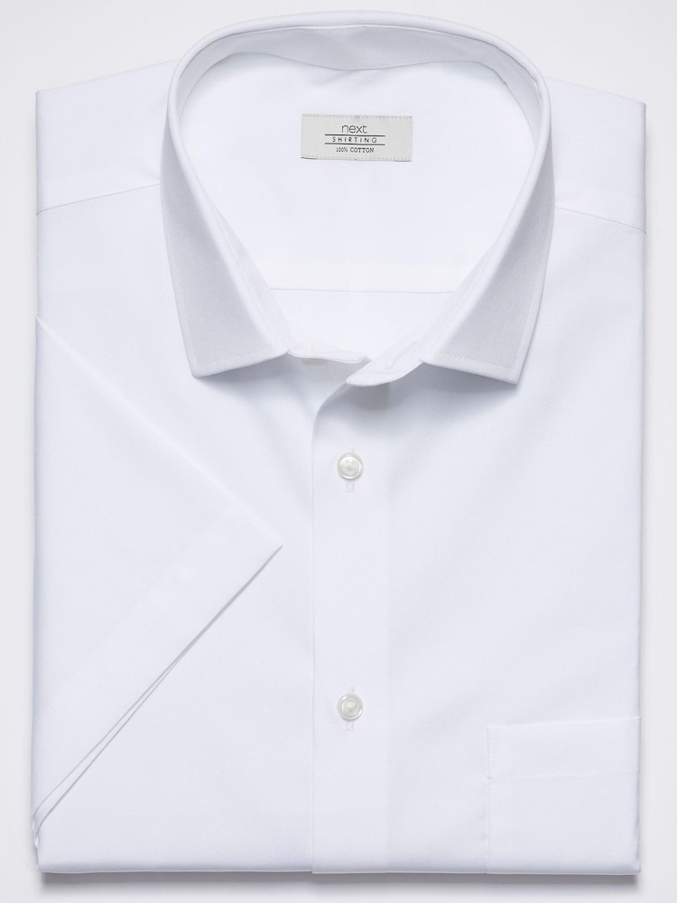 White Slim Fit Short Sleeve Cotton Shirt - Image 1 of 5