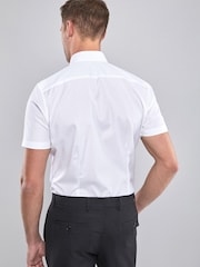 White Slim Fit Short Sleeve Cotton Shirt - Image 4 of 5