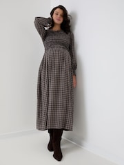 JoJo Maman Bébé Long Sleeve Shirred Maternity Midi Dress - Immagine 1 di 4