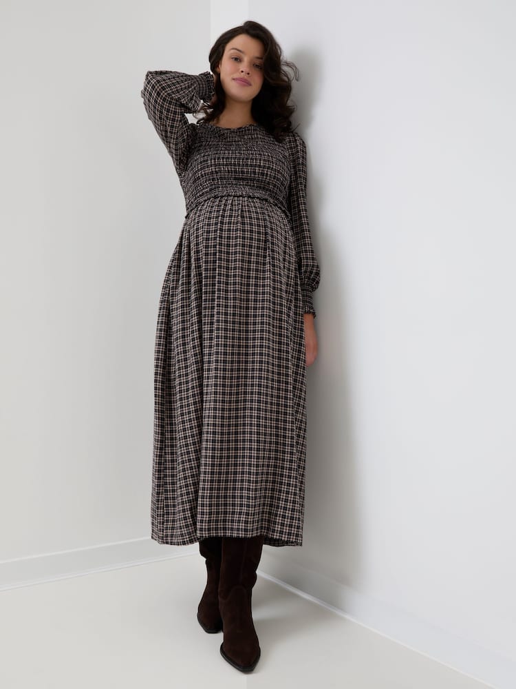JoJo Maman Bébé Long Sleeve Shirred Maternity Midi Dress - Immagine 1 di 4 JoJo Maman Bébé Long Sleeve Shirred Maternity Midi Dress - Immagine 1 di 4