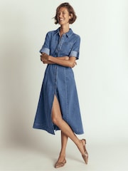 Boden Blue Denim Midi Shirt Dress - Image 1 of 6