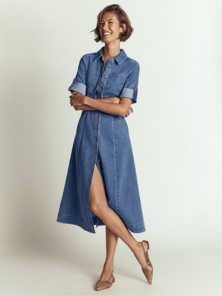 Boden Blue Denim Midi Shirt Dress - Image 1 of 6 Boden Blue Denim Midi Shirt Dress - Image 1 of 6