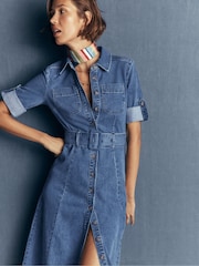 Boden Blue Denim Midi Shirt Dress - Image 5 of 6