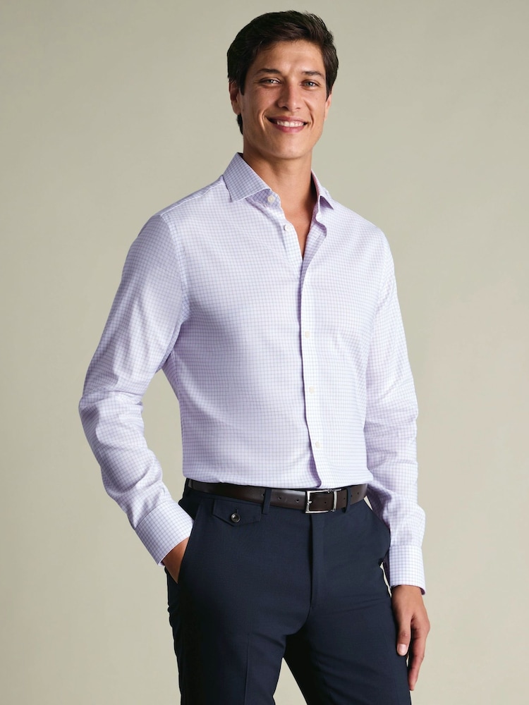 Charles Tyrwhitt Purple Non-Iron Performance Twill Check Shirt - Image 1 of 7