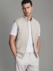 Reiss Stone Pluto Hybrid Quilt and Knit Zip-Through Gilet - Image 1 of 6