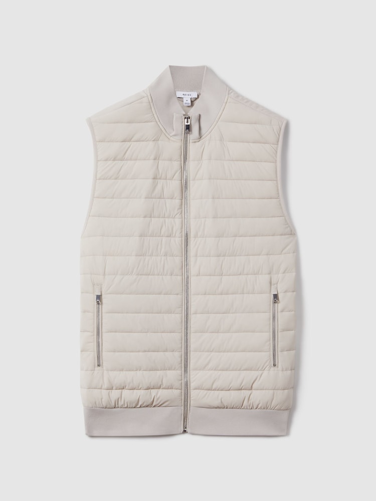 Reiss Stone Pluto Hybrid Quilt and Knit Zip-Through Gilet - Image 2 of 6