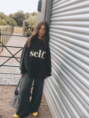 self. Charcoal Grey Knitted Slogan Jumper - Image 2 of 6