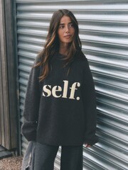 self. Charcoal Grey Knitted Slogan Jumper - Image 4 of 6