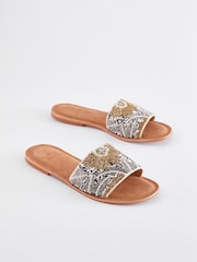 Metallic Forever Comfort® Leather Beaded Mules - Image 1 of 6