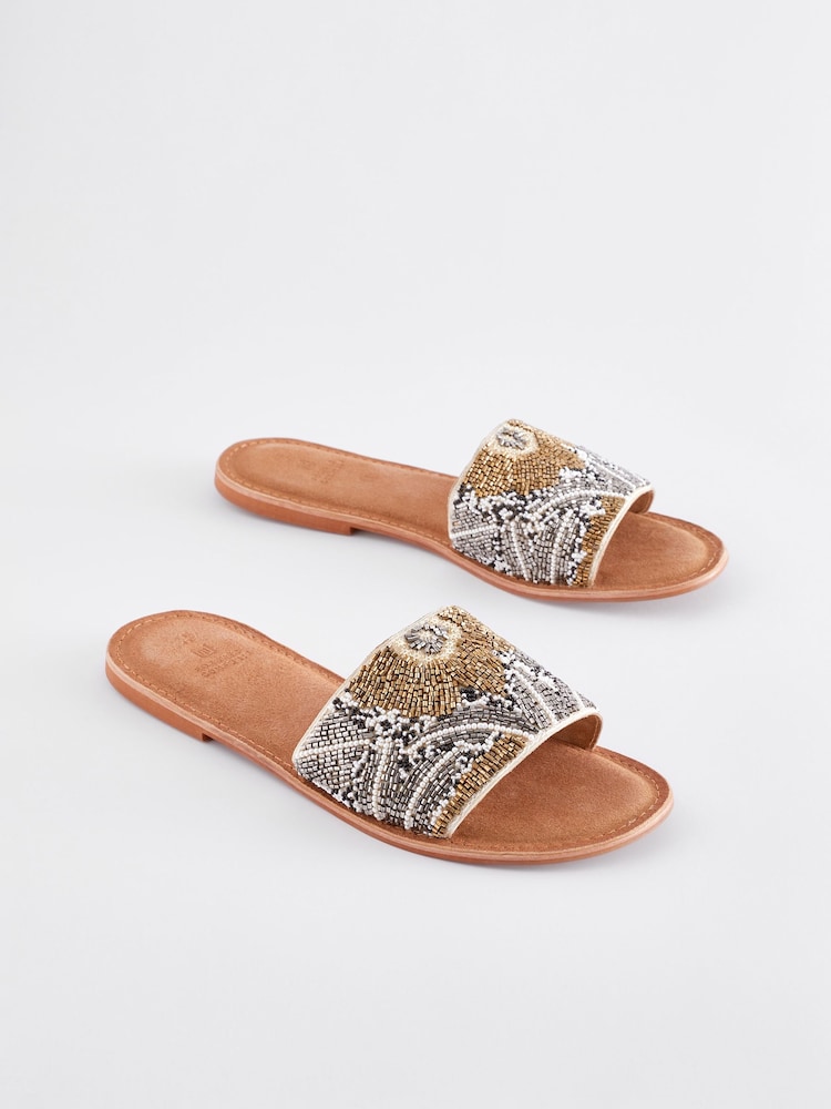 Metallic Forever Comfort® Leather Beaded Mules - Image 1 of 6