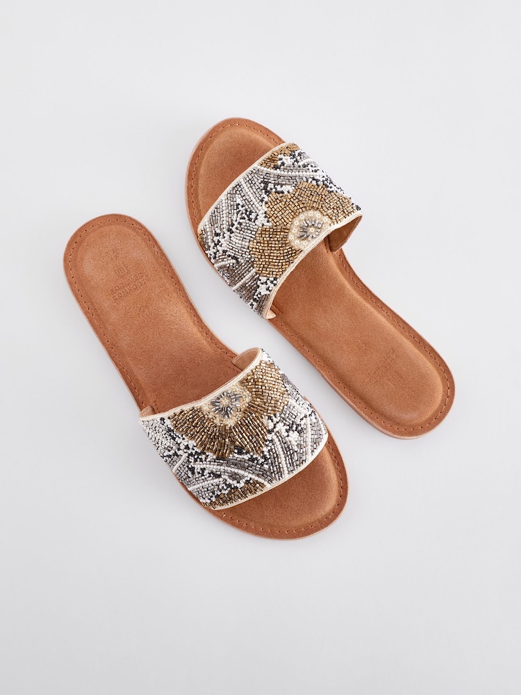 Métallique - Mules Forever Comfort® en cuir avec perles - Image 3 of 6