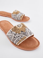 Metallic Forever Comfort® Leather Beaded Mules - Image 4 of 6