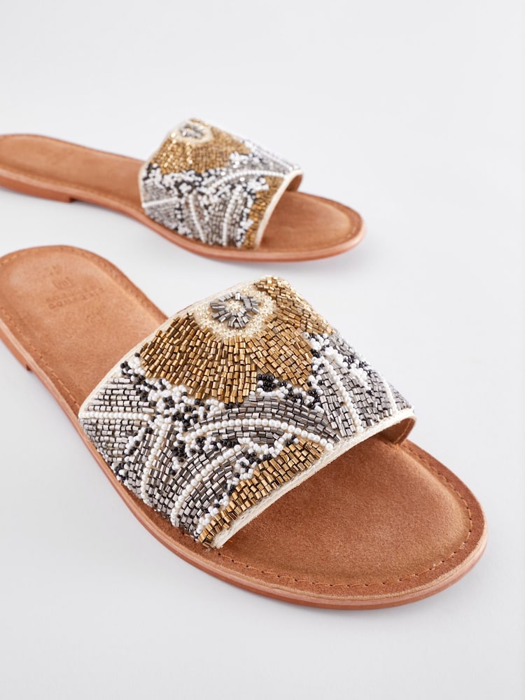 Métallique - Mules Forever Comfort® en cuir avec perles - Image 4 of 6