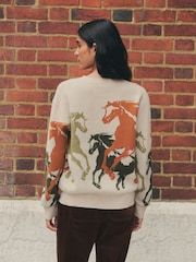 Neutral Crew Neck Horse Graphic Knit Look Jumper - Image 3 of 7